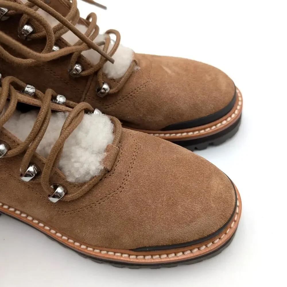 Marc Fisher Izzie Genuine Shearling Lug Sole Boots Women's Brown Suede Size US6M